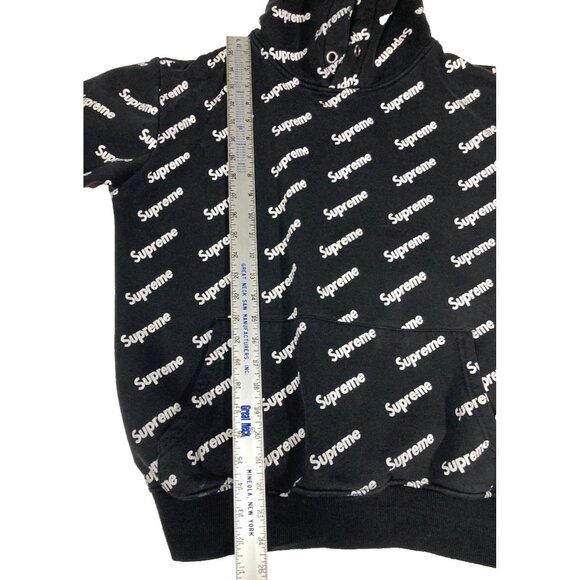 Supreme All Over Print Logo Hoodie Pullover Sweatshirt Youth Large Black Fair - Picture 12 of 12